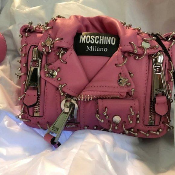 Moschino Couture Women's Leather Biker Bag - Fuchsia Pink w/ Piercings - Picture 3 of 16